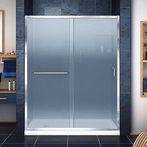 DreamLine Infinity-Z 36 in. D x 60 in. W x 74 3/4 in. H Frosted Sliding Shower Door in Chrome and Left Drain White Base - DL-6973L-01FR - B07H6R8WKD